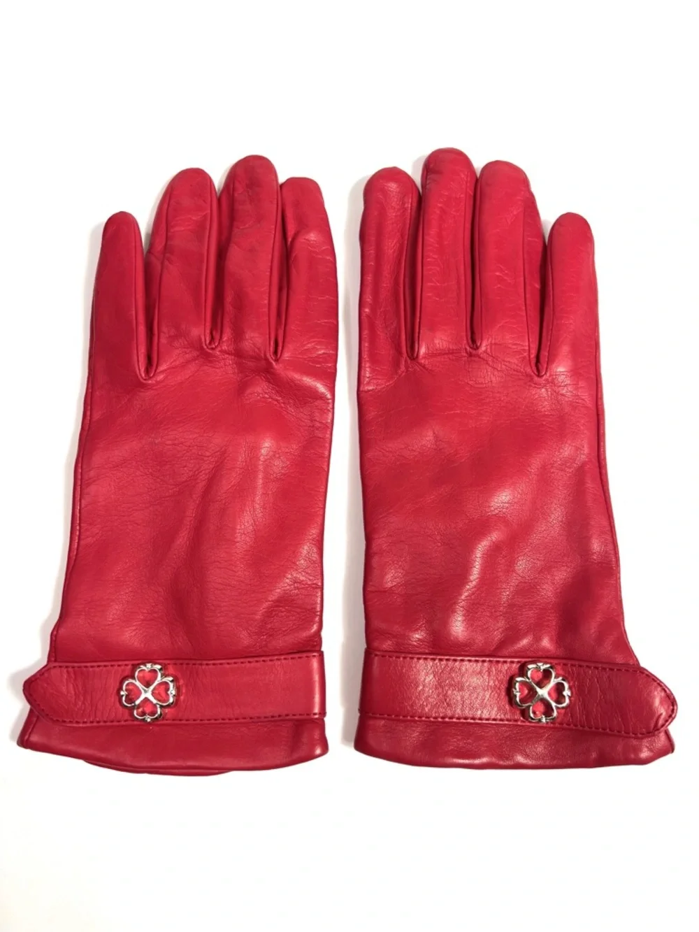 Kate Spade Leather Flower Buckle Tech Gloves Red Size Large - Picture 2 of 10